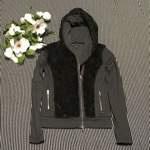 Armani Exchange Stretchy Knit and Faux Fur Jacket